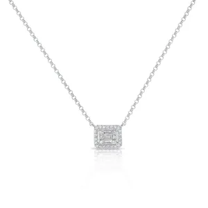 14K White Gold Round Baguette Cluster Necklace