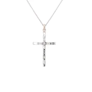 14K White Gold Round Baguette Diamond Cross