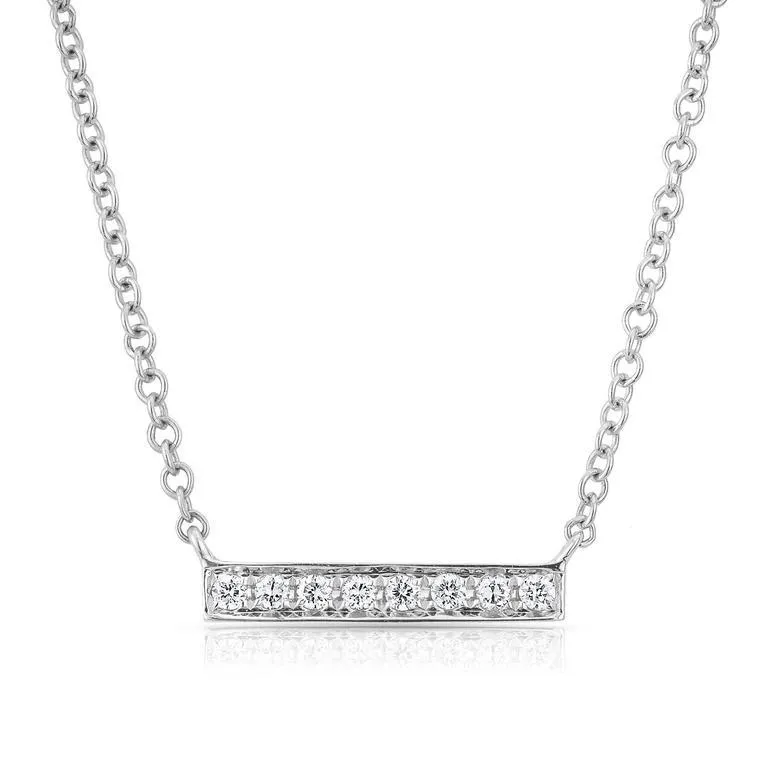 14K White Gold Short Diamond Bar Necklace