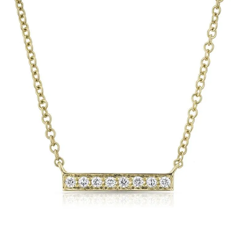 14K White Gold Short Diamond Bar Necklace