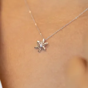 14K White Gold Snowflake  Diamond Necklace