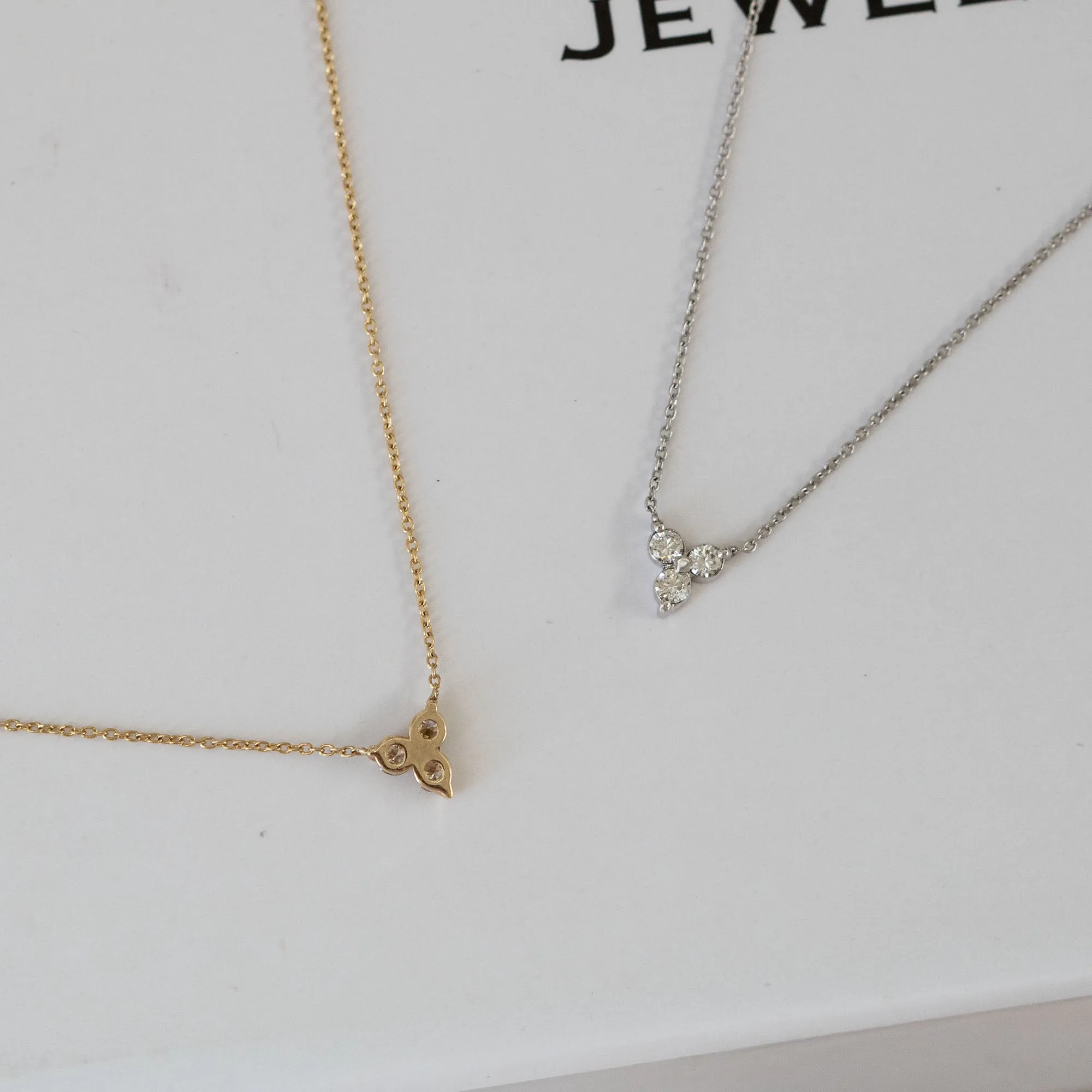 14K White Gold Trio Prong Set Round Cut Diamond Necklace