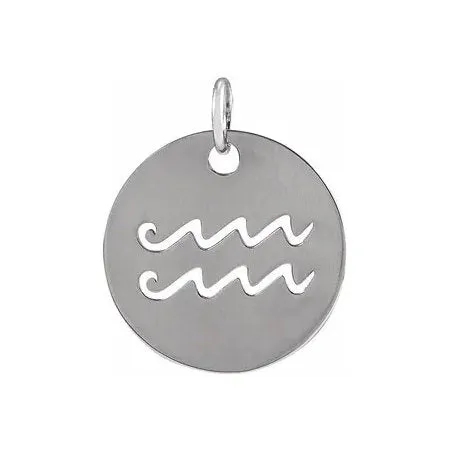 14K White, Yellow or Rose Gold Aquarius Zodiac Disc Pendant