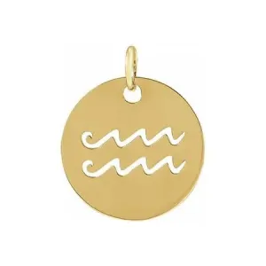 14K White, Yellow or Rose Gold Aquarius Zodiac Disc Pendant
