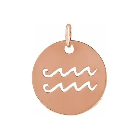 14K White, Yellow or Rose Gold Aquarius Zodiac Disc Pendant