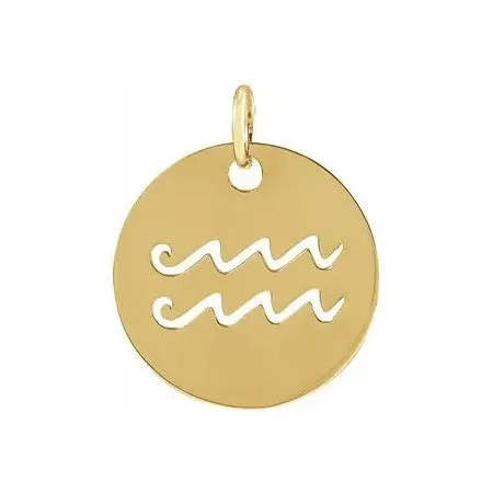 14K White, Yellow or Rose Gold Aquarius Zodiac Disc Pendant