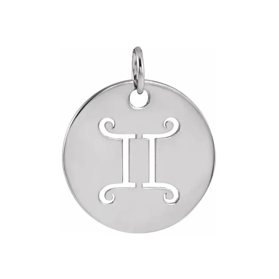 14K White, Yellow or Rose Gold Gemini Zodiac Disc Pendant