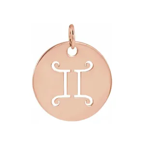 14K White, Yellow or Rose Gold Gemini Zodiac Disc Pendant