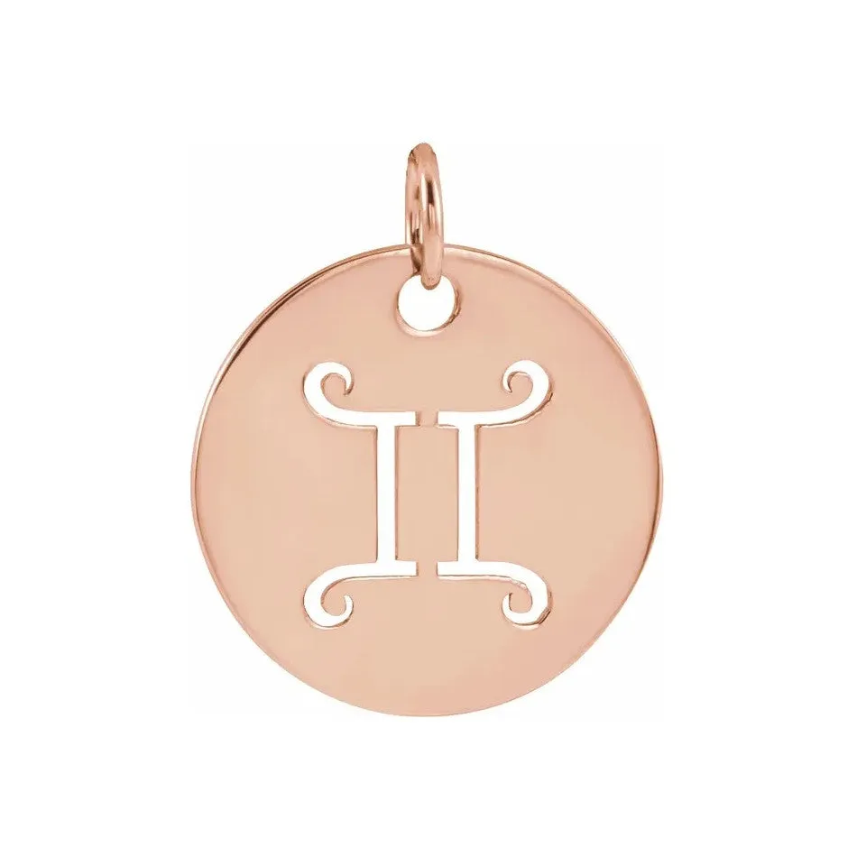 14K White, Yellow or Rose Gold Gemini Zodiac Disc Pendant