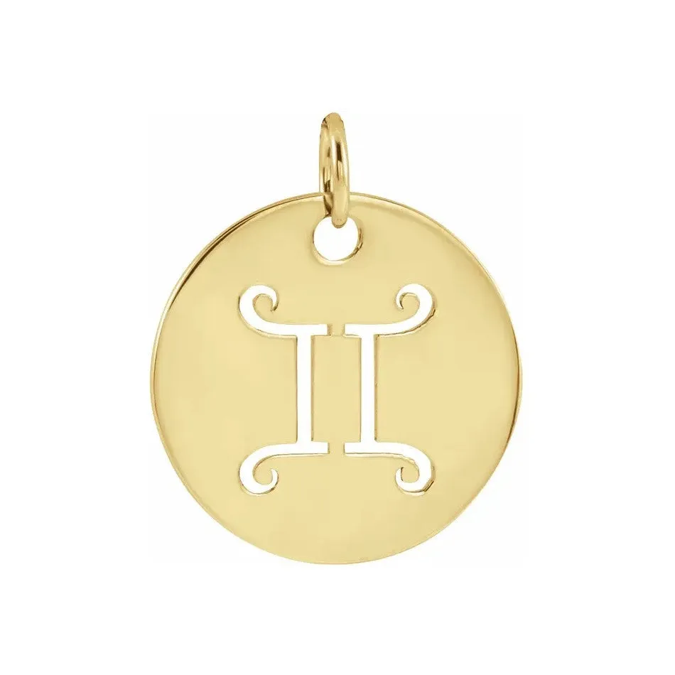 14K White, Yellow or Rose Gold Gemini Zodiac Disc Pendant