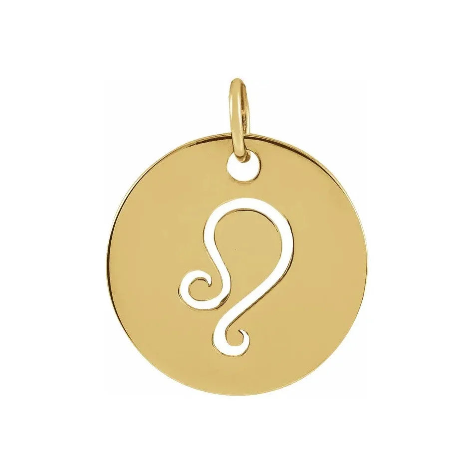 14K White, Yellow or Rose Gold Leo Zodiac Disc Pendant