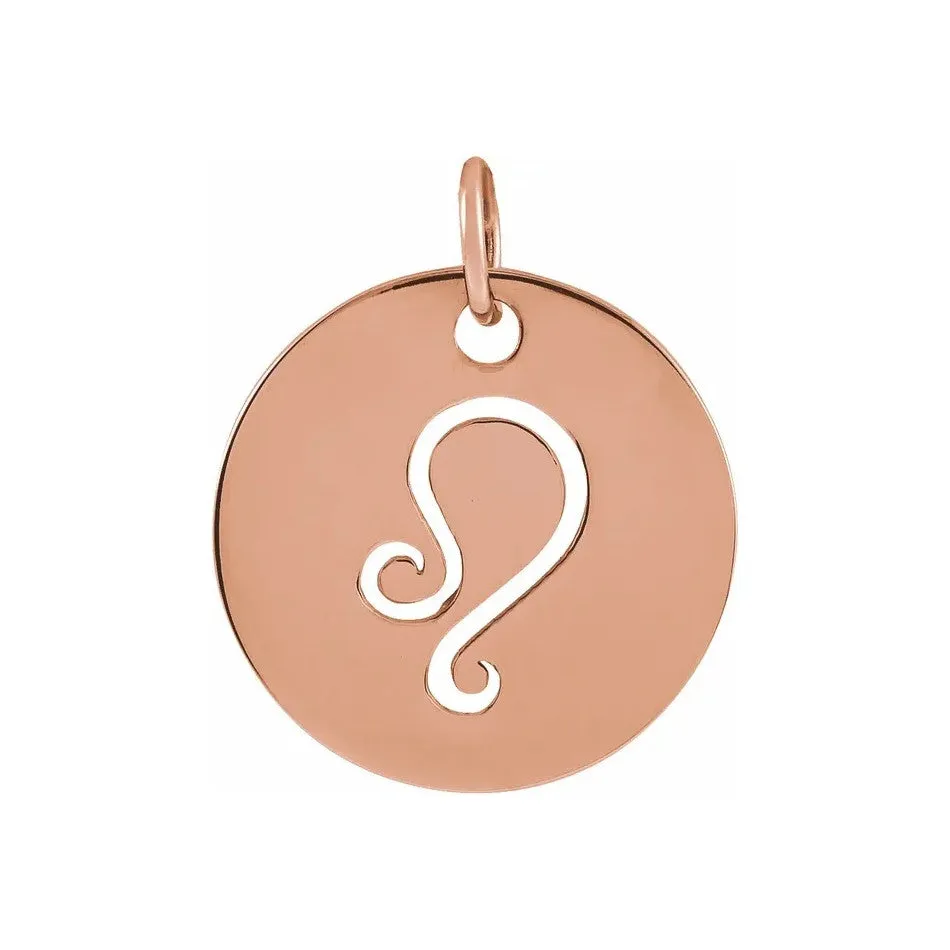 14K White, Yellow or Rose Gold Leo Zodiac Disc Pendant