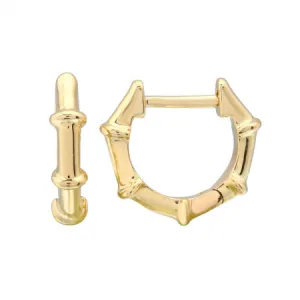14K Yellow Gold Bamboo Huggie Earrings