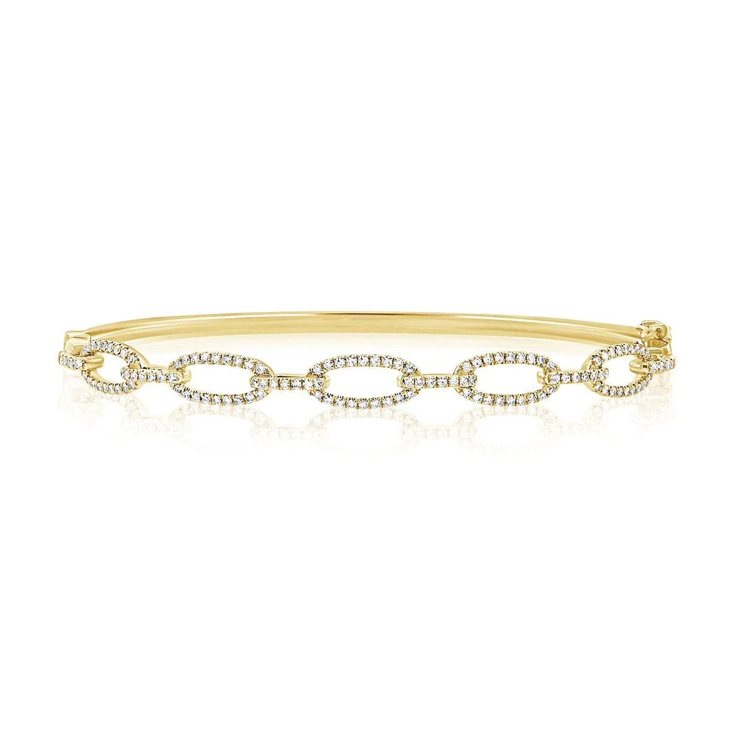14K Yellow Gold Diamond Oval Link Hinged Bangle