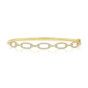 14K Yellow Gold Diamond Oval Link Hinged Bangle