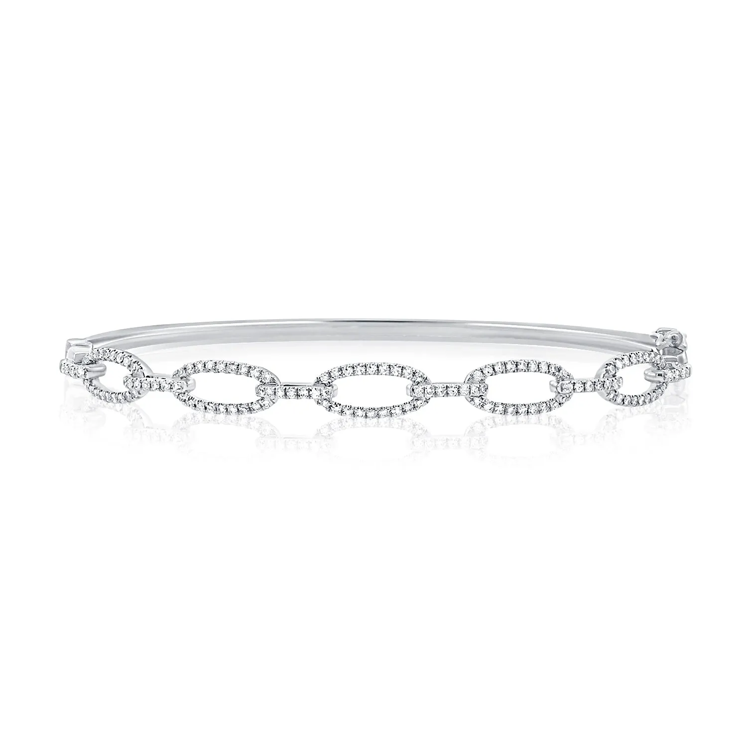 14K Yellow Gold Diamond Oval Link Hinged Bangle