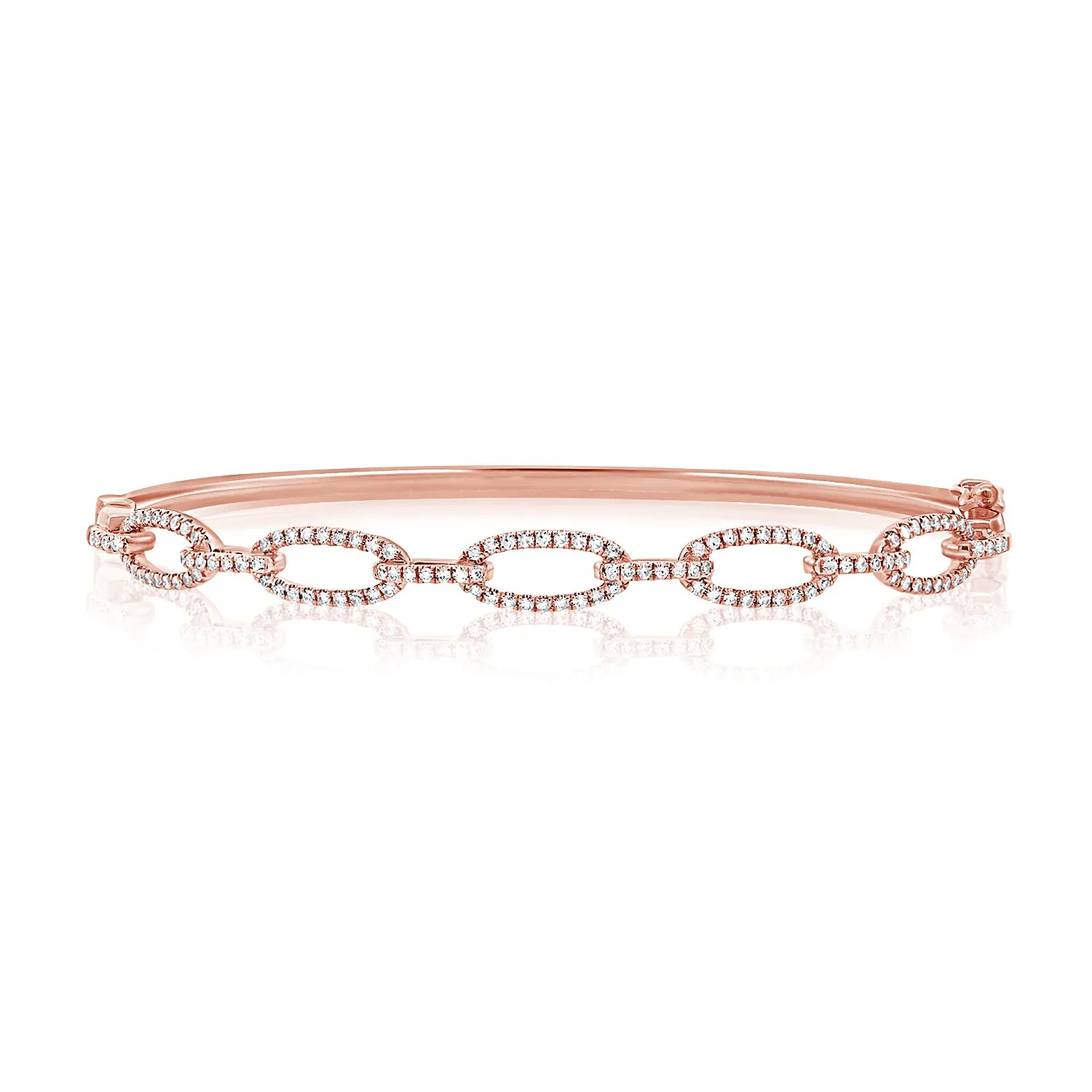 14K Yellow Gold Diamond Oval Link Hinged Bangle