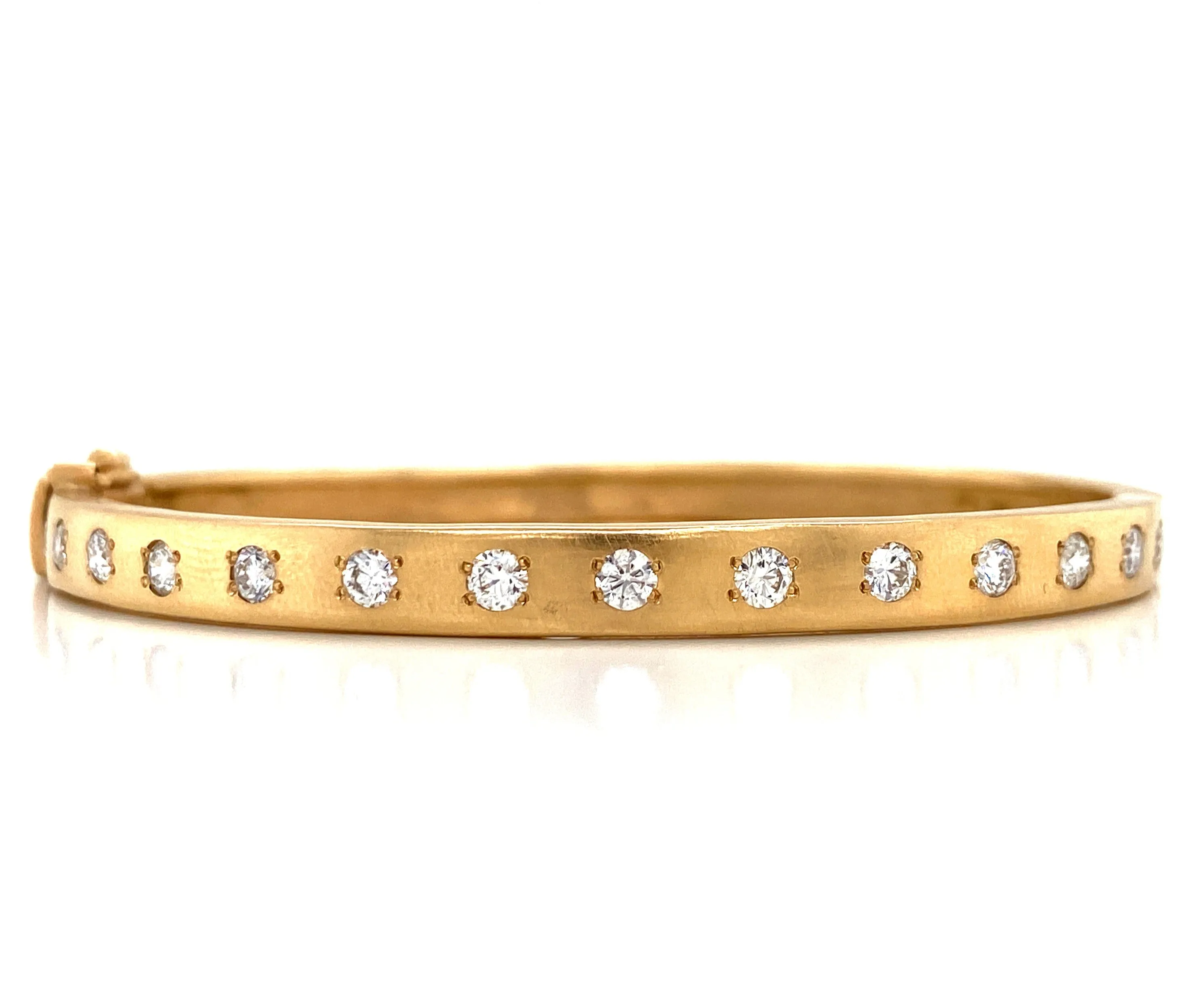 14K Yellow Gold Diamond Satin Finish Hinged Bangle