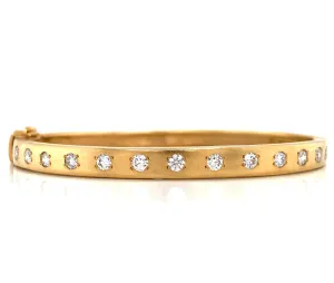 14K Yellow Gold Diamond Satin Finish Hinged Bangle