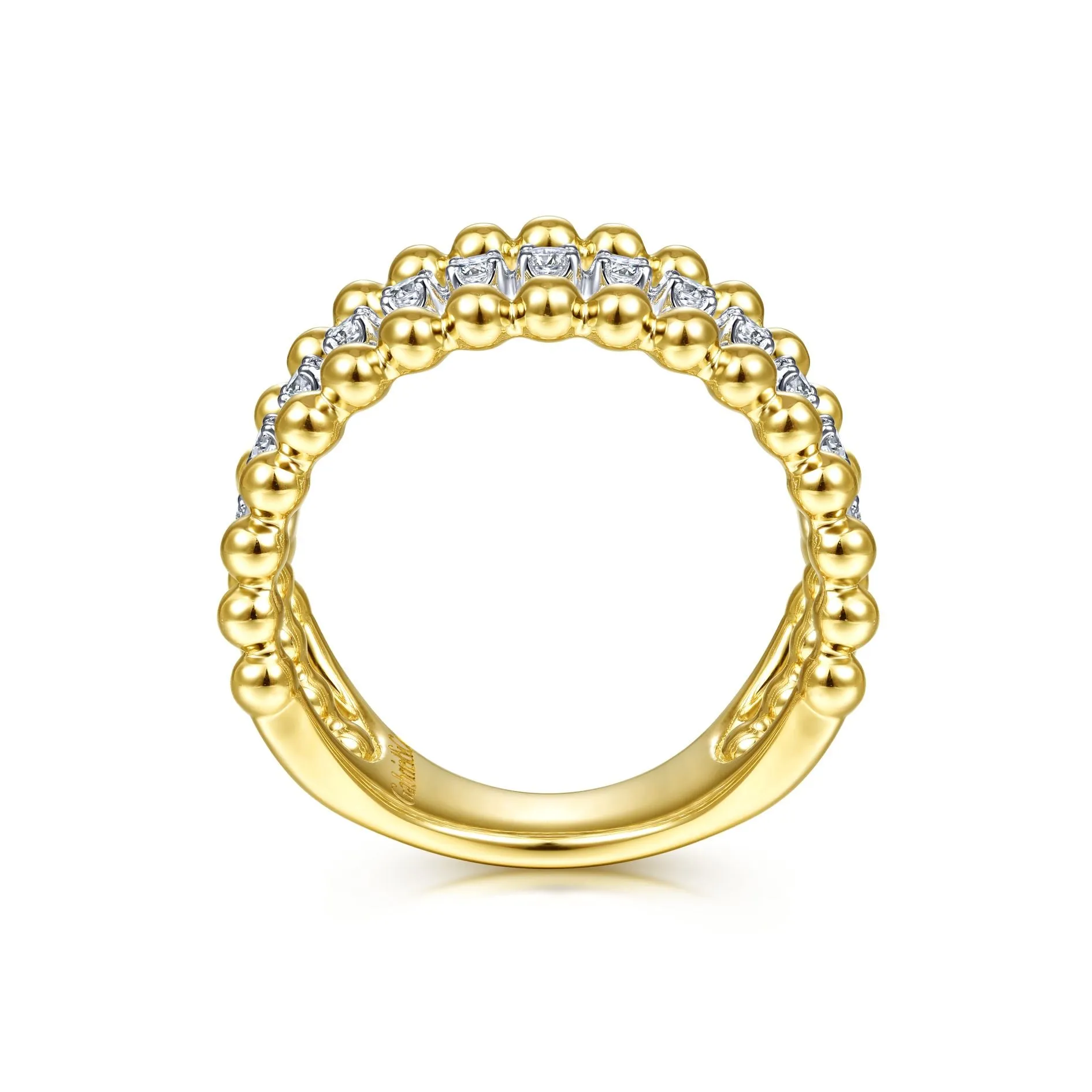 14K Yellow Gold Diamond Triple Row Beaded Ring