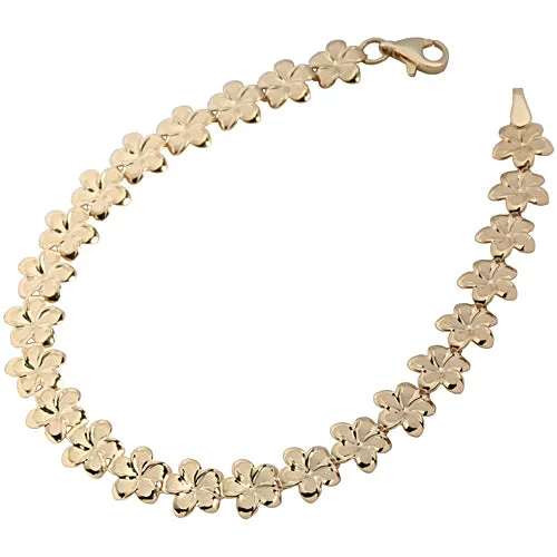 14k Yellow Gold Plumeria Linked Bracelet 8mm
