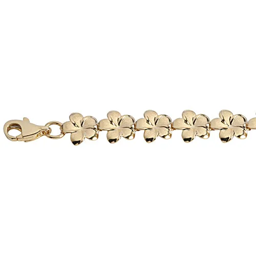 14k Yellow Gold Plumeria Linked Bracelet 8mm