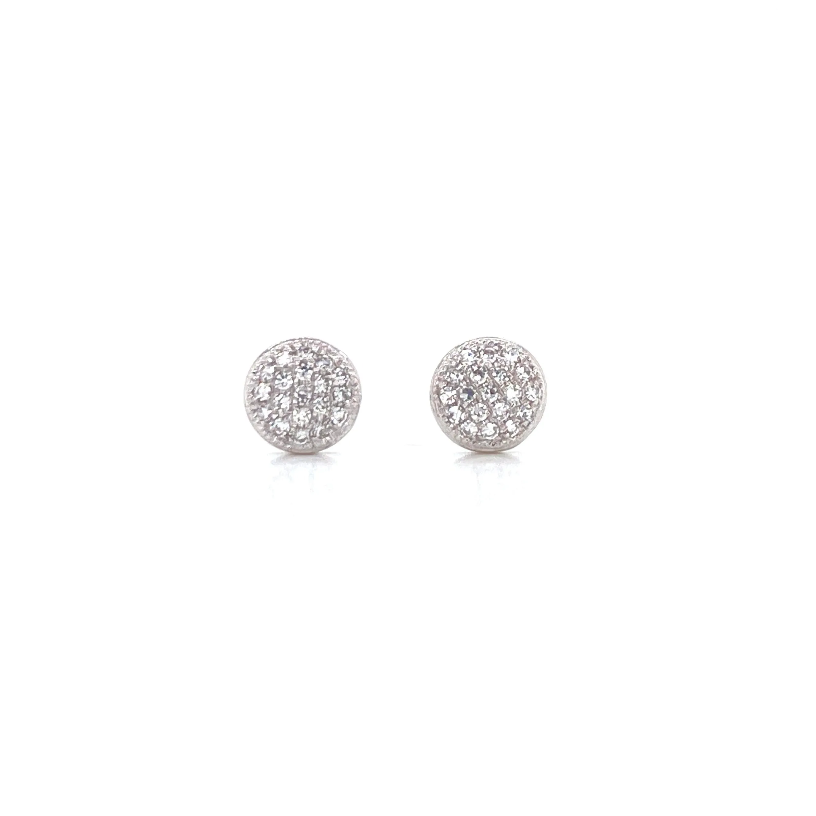 14K Yellow Gold Small Puffed Miligrain Diamond Disc Earrings
