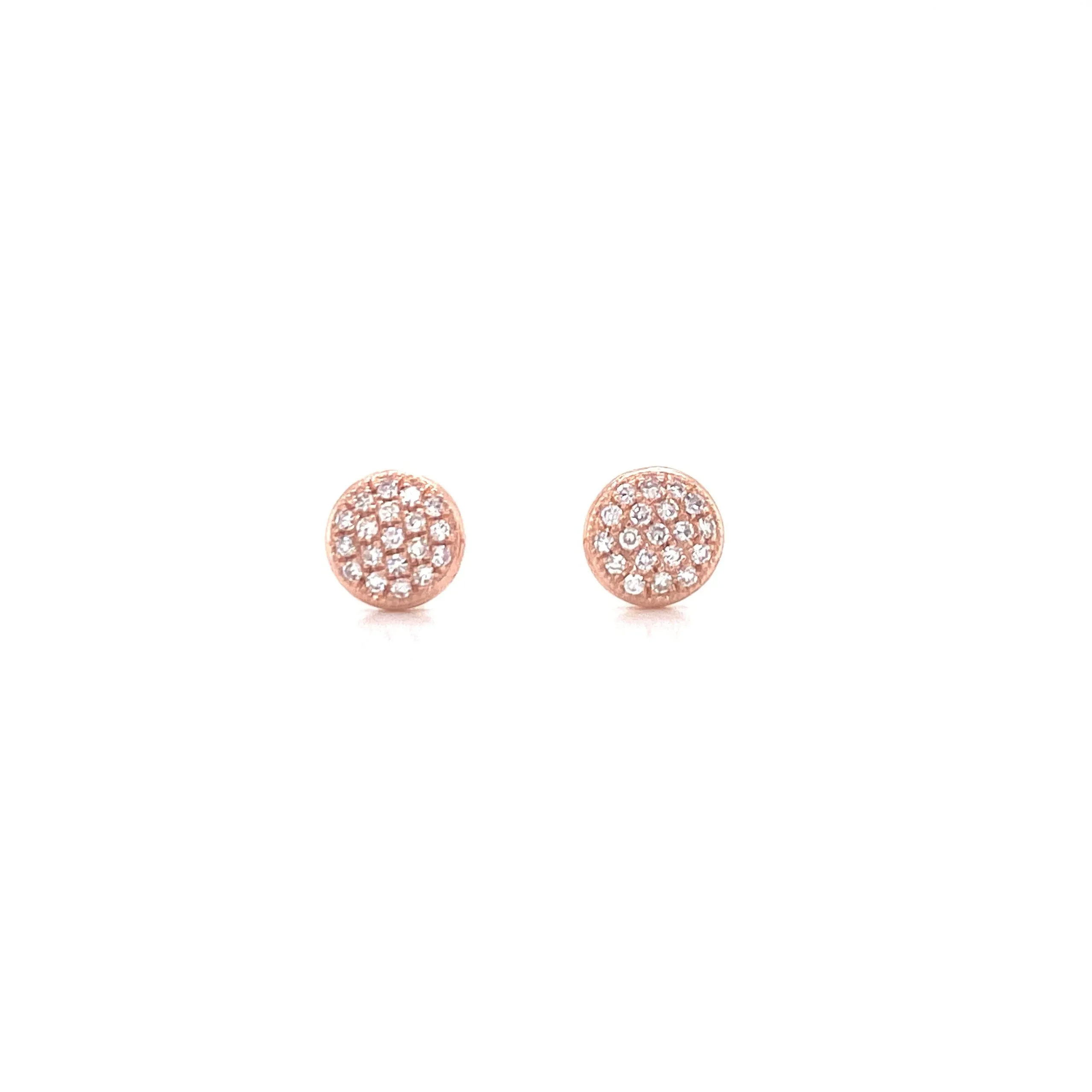 14K Yellow Gold Small Puffed Miligrain Diamond Disc Earrings