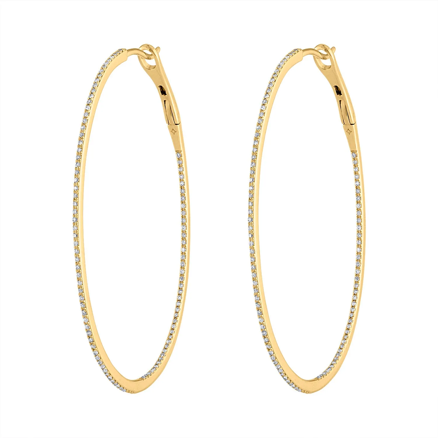 14KT GOLD LARGE DIAMOND OVAL HOOP EARRING