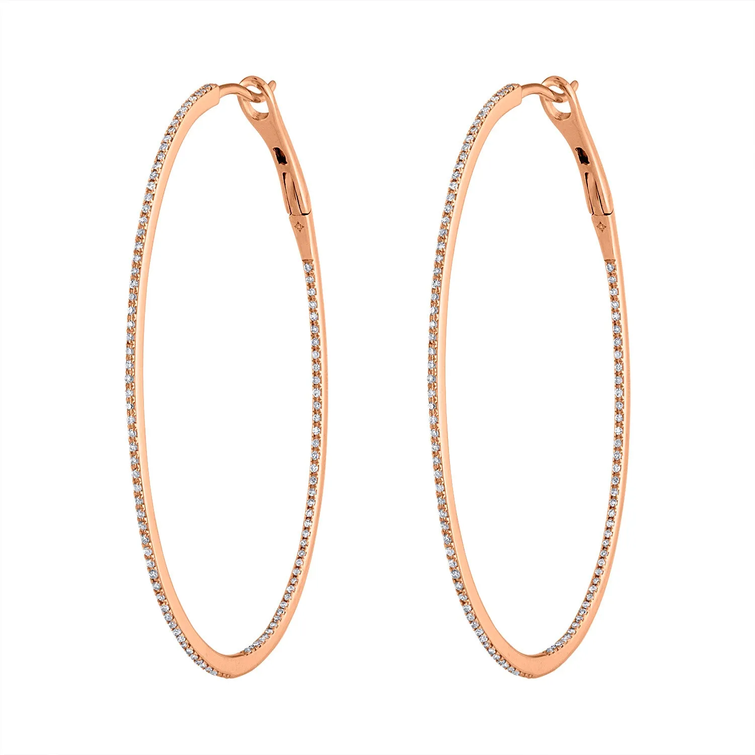 14KT GOLD LARGE DIAMOND OVAL HOOP EARRING