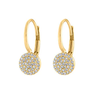 14KT GOLD PAVE DIAMOND SMALL DISK EURO-WIRE EARRING
