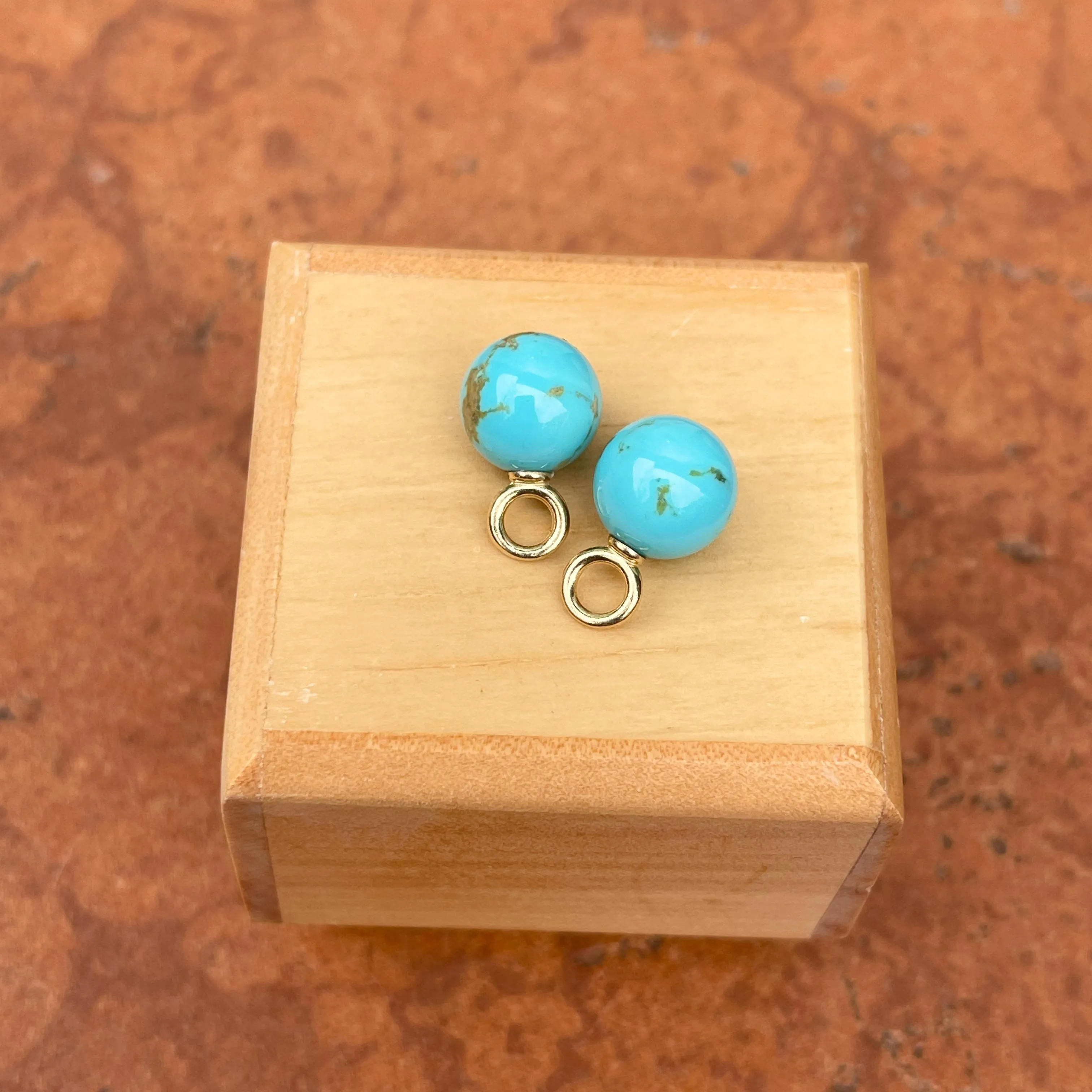 14KT Yellow Gold Arizona Turquoise Round Ball Earring Charms
