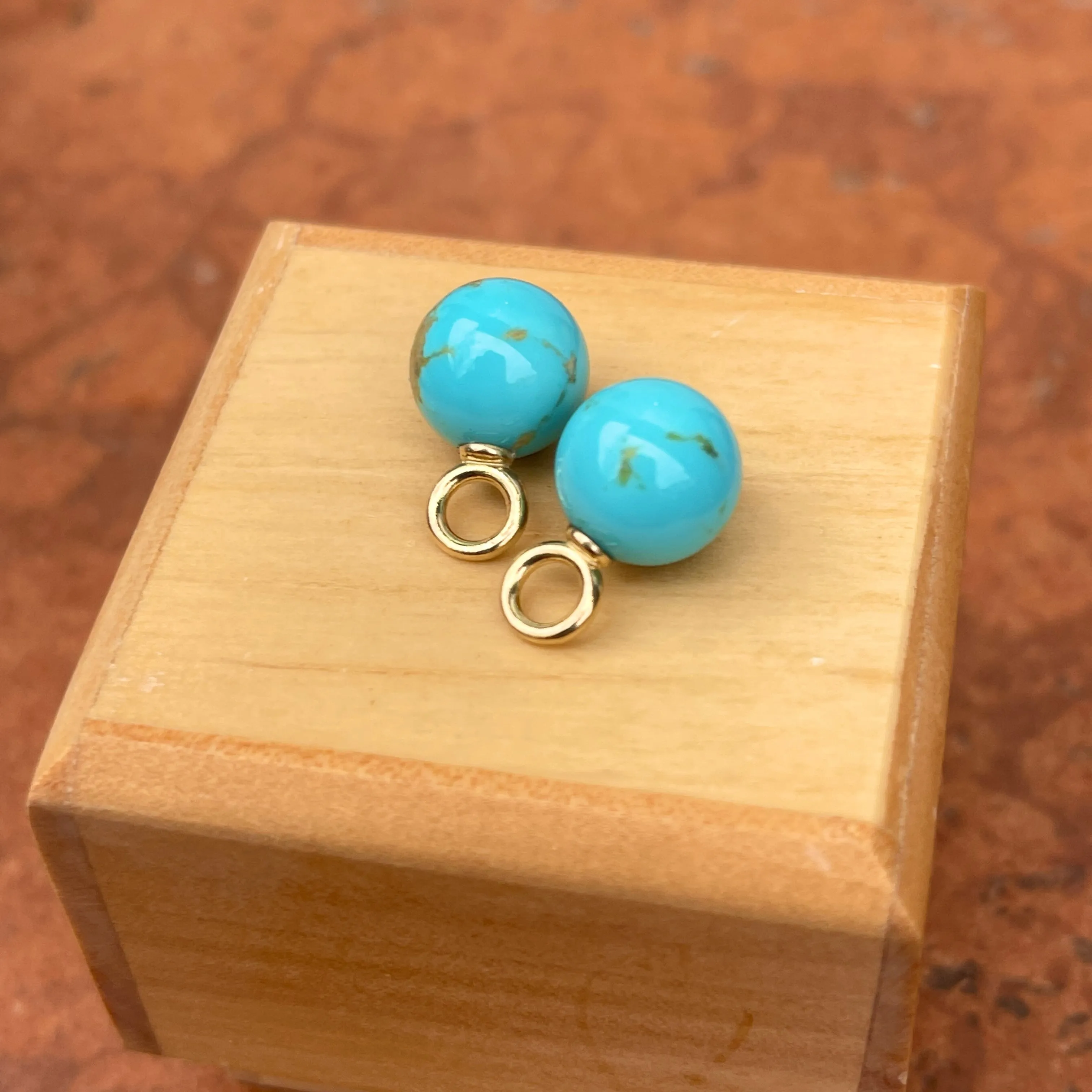 14KT Yellow Gold Arizona Turquoise Round Ball Earring Charms