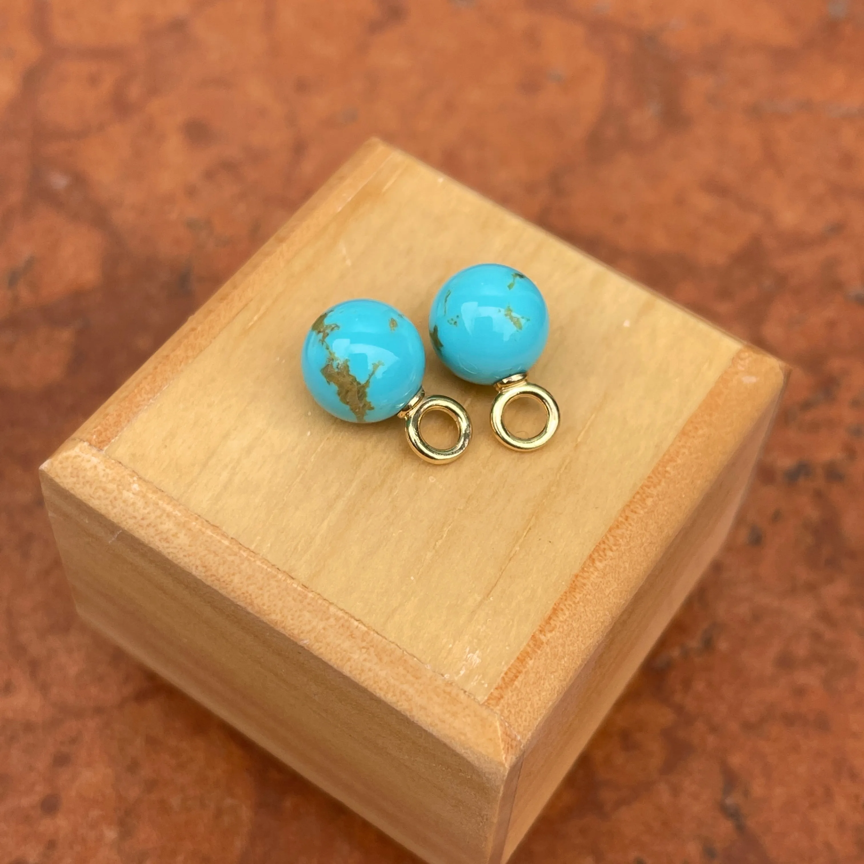 14KT Yellow Gold Arizona Turquoise Round Ball Earring Charms