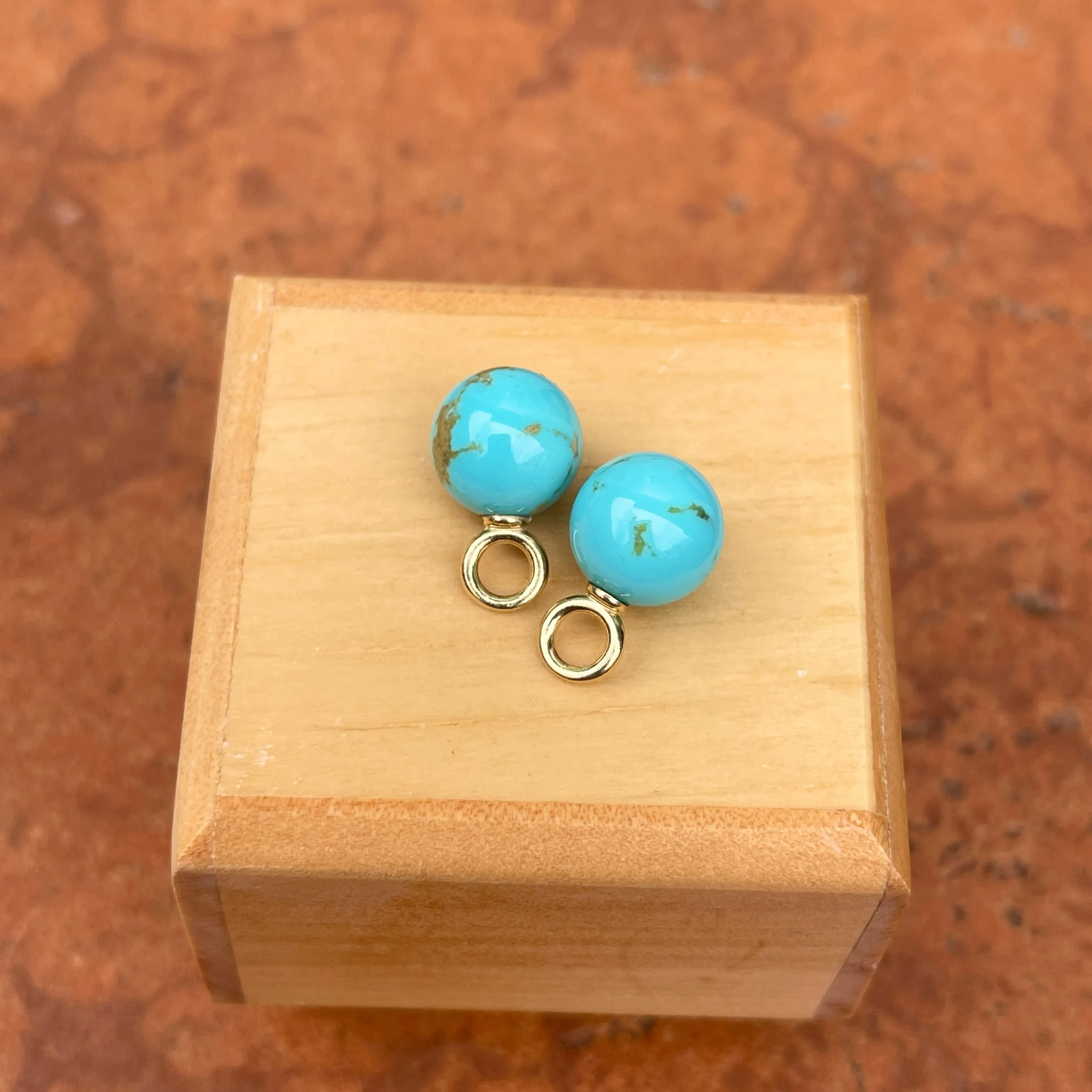 14KT Yellow Gold Arizona Turquoise Round Ball Earring Charms