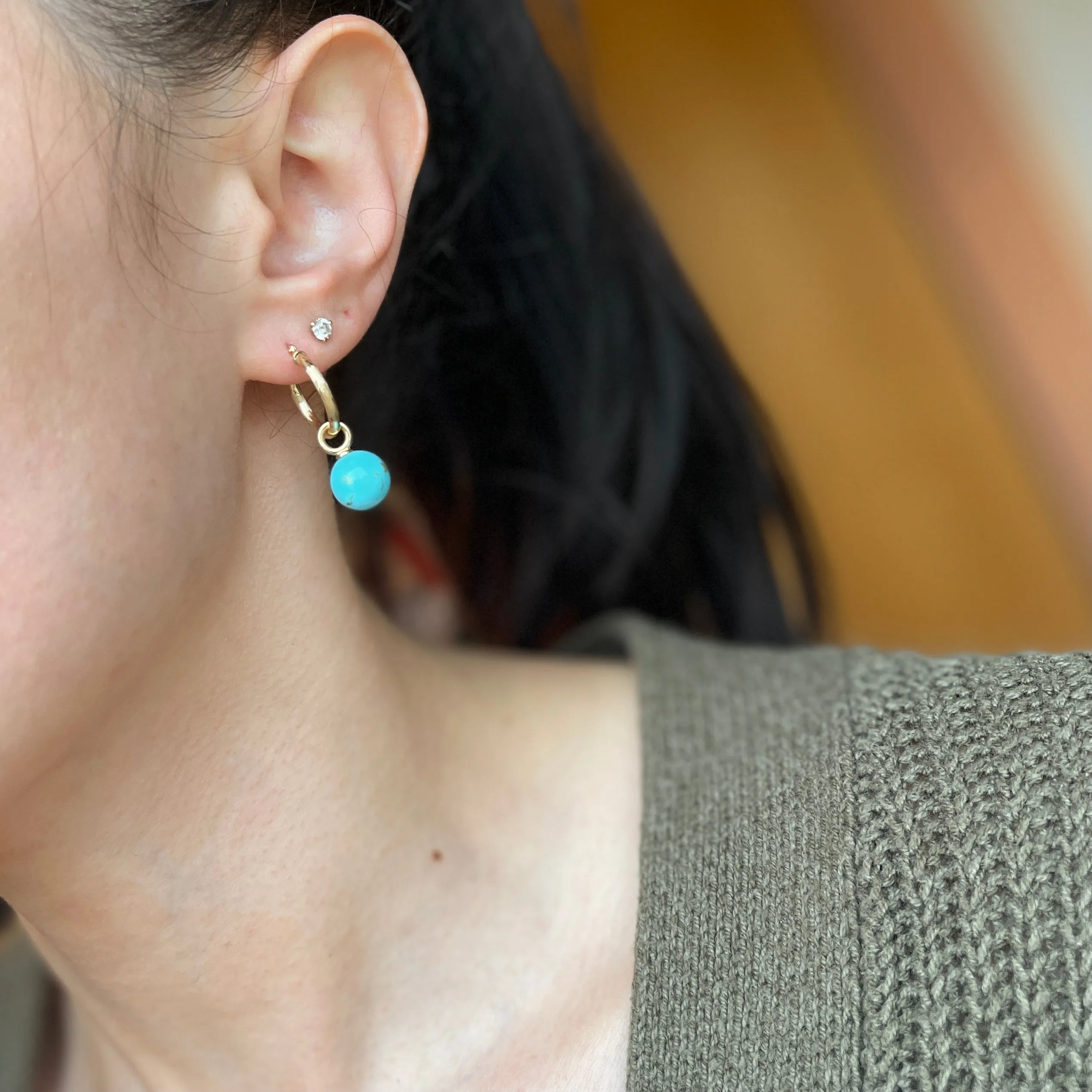 14KT Yellow Gold Arizona Turquoise Round Ball Earring Charms