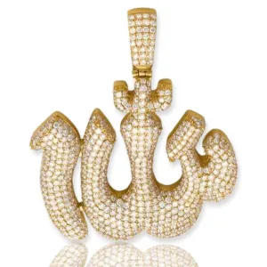 14KY 22.40CTW DIAMOND 'ALLAH' PENDANT - ROUNDED ED