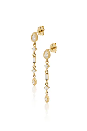 14KY Linked Mixed Diamond Medium Drop Earrings