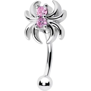 16 Gauge 5/16 Pink CZ Gem Sleek Spider Curved Eyebrow Ring