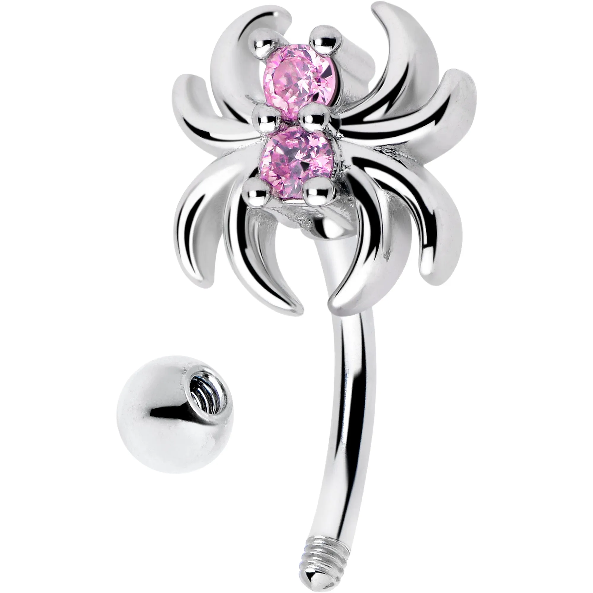 16 Gauge 5/16 Pink CZ Gem Sleek Spider Curved Eyebrow Ring