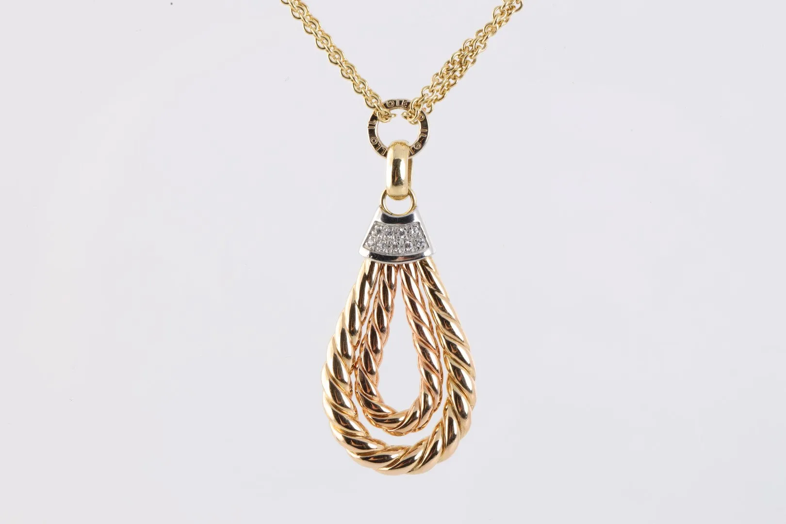 16.5"  14k Tri-Tone Gold Diamond Pendant Necklace (10.16g.)