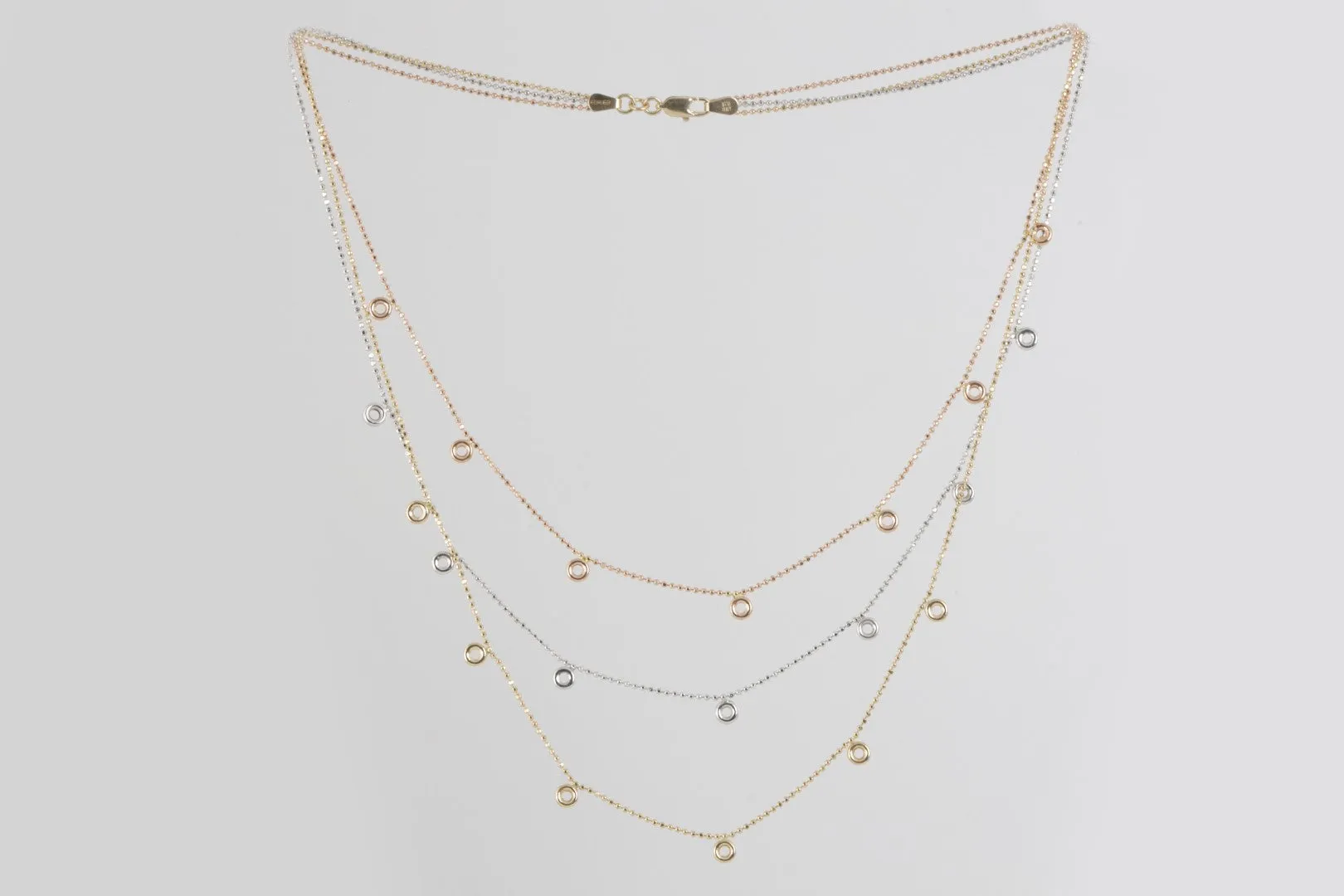 17" 14k Tri-Tone Gold 3 Strand Station Necklace (10.15g.)