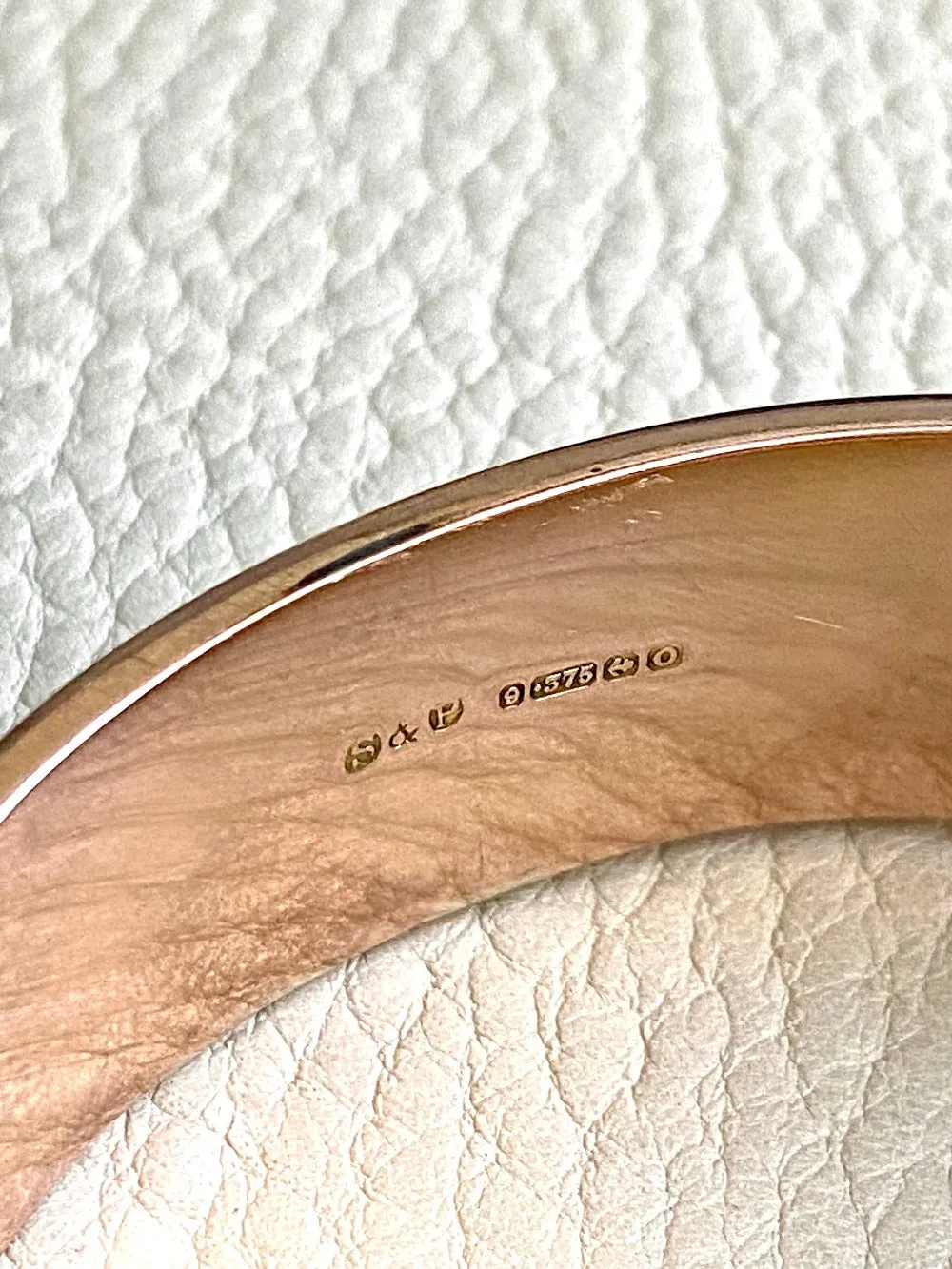 1863 Antique floral engraved wide hinged 9k bangle - Victorian era from Birmingham, England - size 6.8 inch