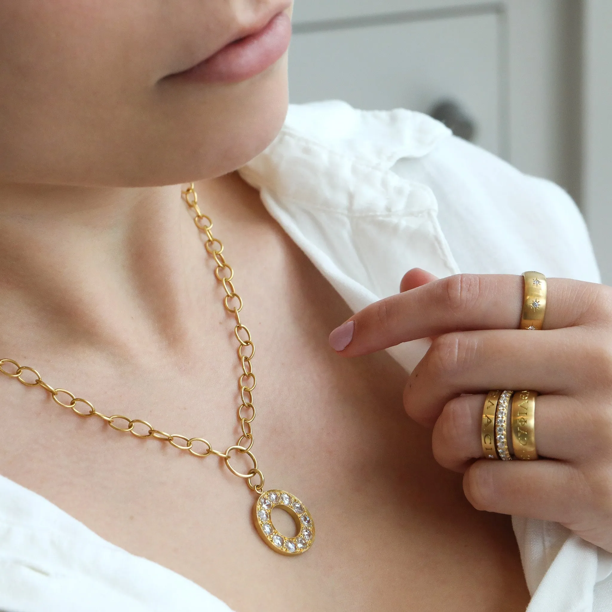 18K Gold & Pave Diamond Rounded Band
