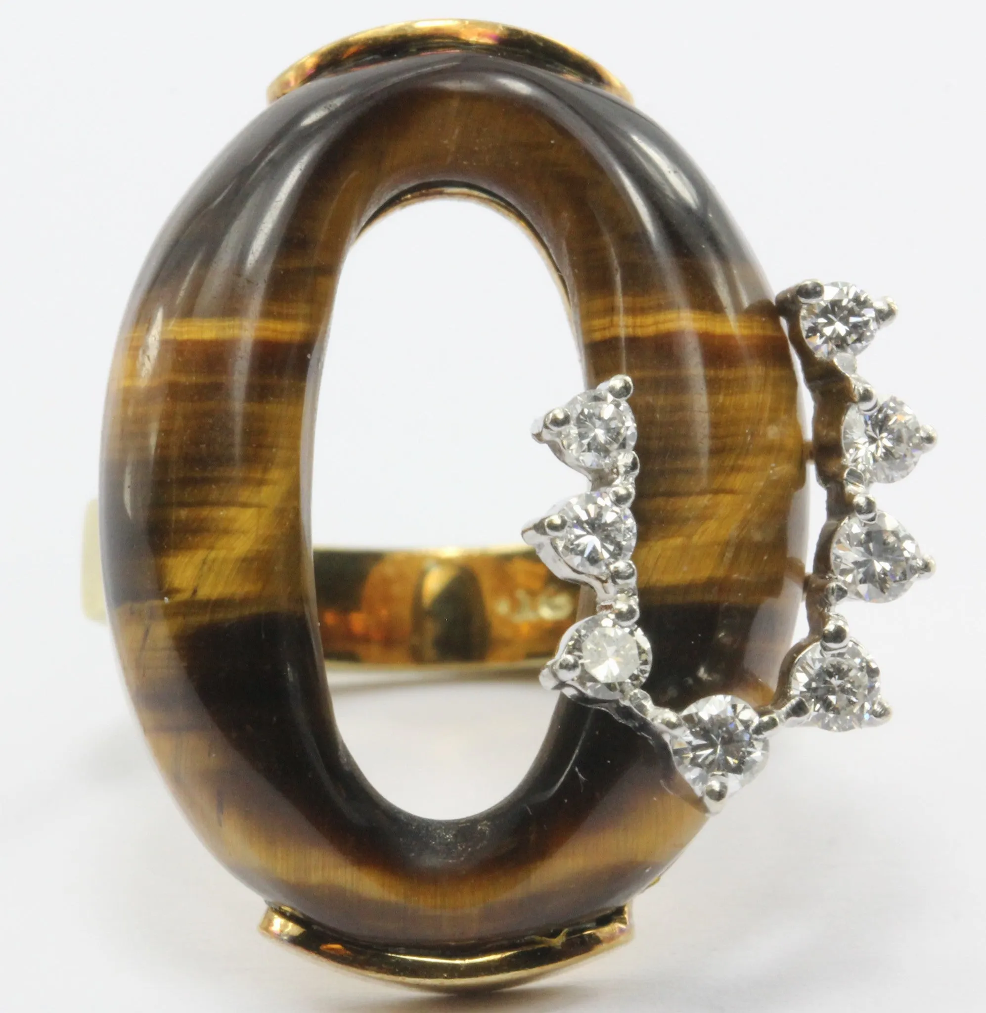 18k Gold Diamond and Tigers Eye Subtle Snake Cocktail Ring