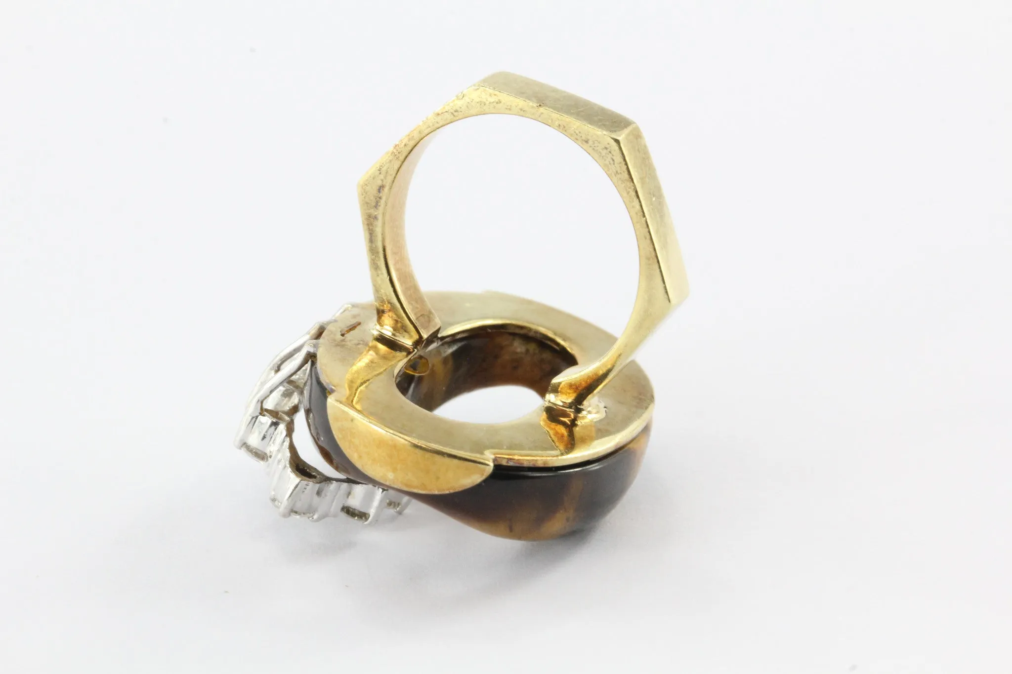 18k Gold Diamond and Tigers Eye Subtle Snake Cocktail Ring