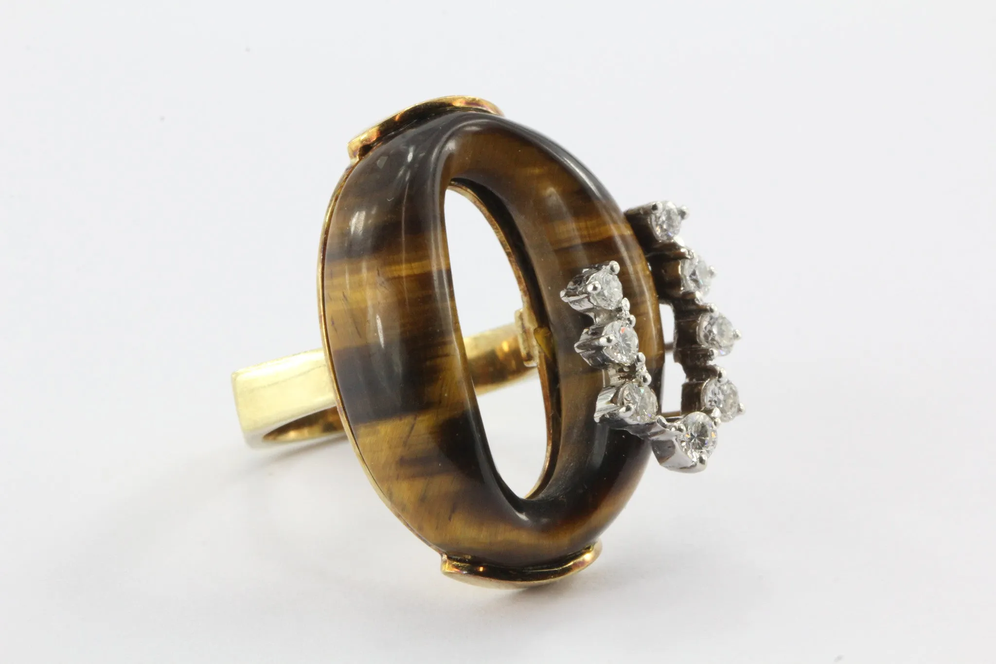 18k Gold Diamond and Tigers Eye Subtle Snake Cocktail Ring