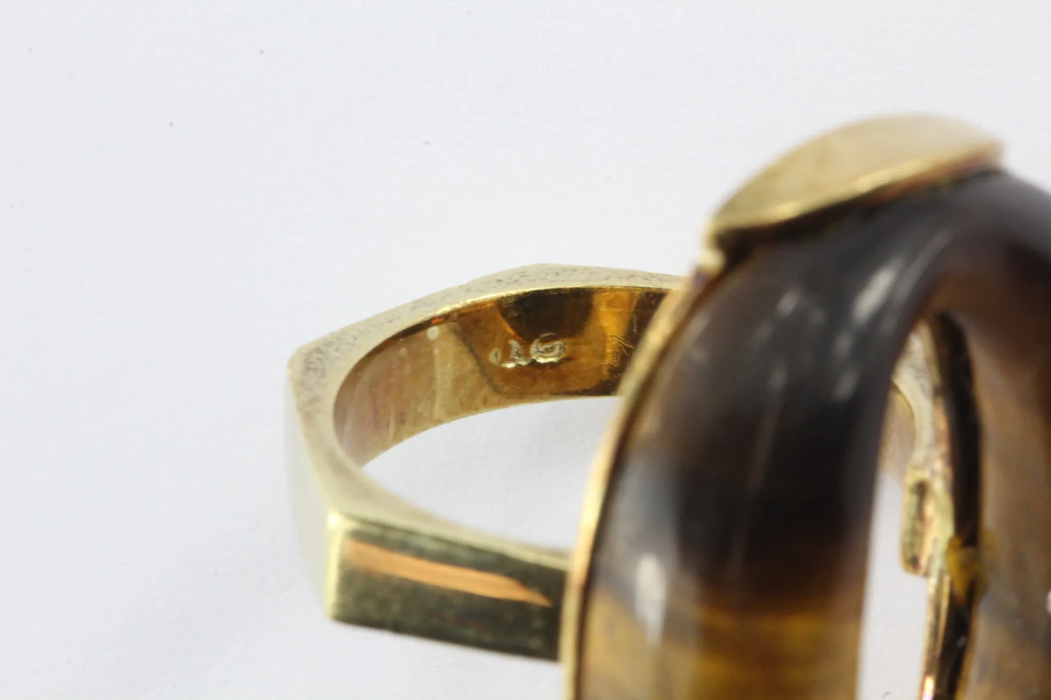 18k Gold Diamond and Tigers Eye Subtle Snake Cocktail Ring