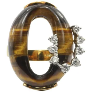 18k Gold Diamond and Tigers Eye Subtle Snake Cocktail Ring