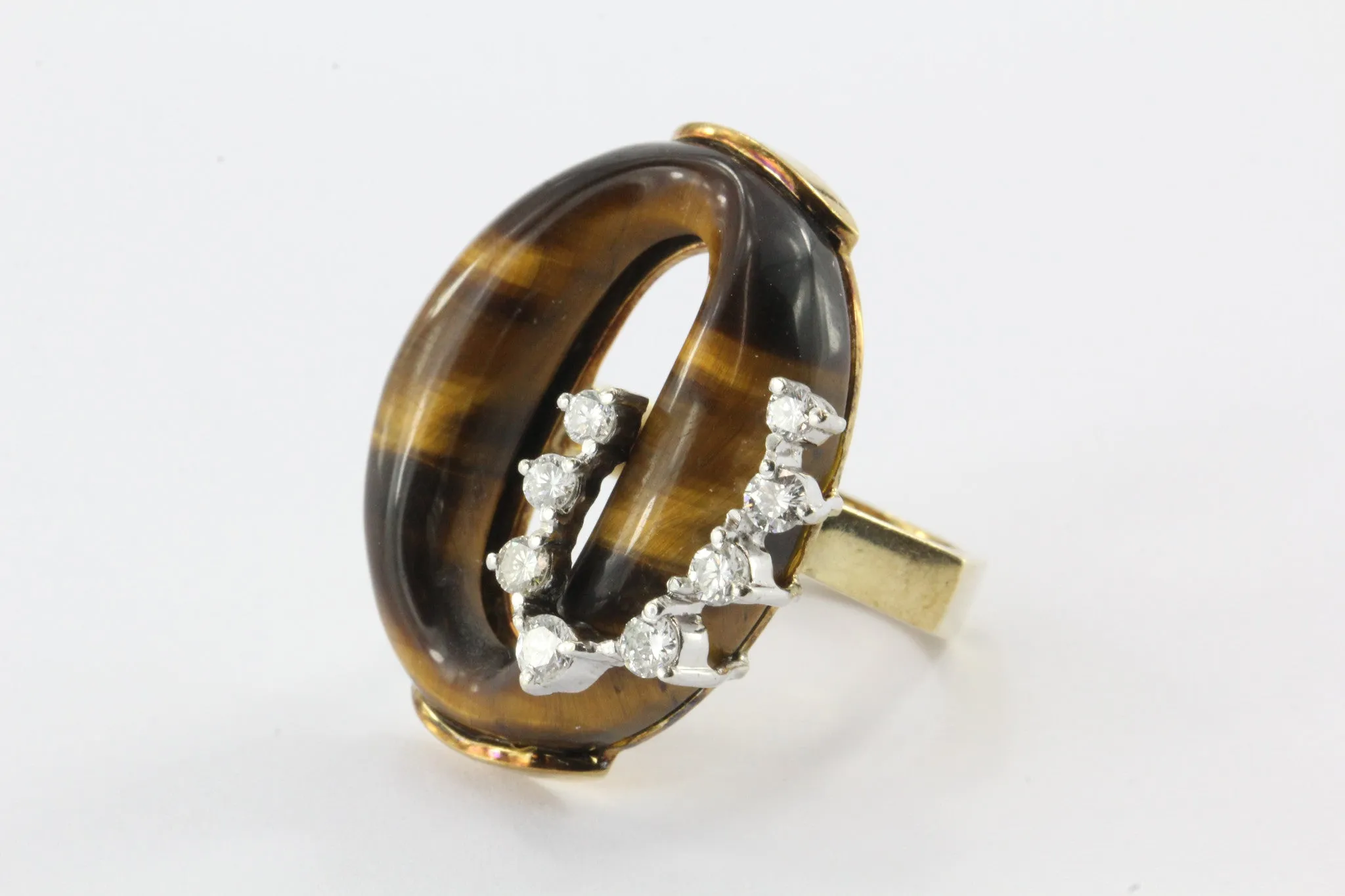 18k Gold Diamond and Tigers Eye Subtle Snake Cocktail Ring
